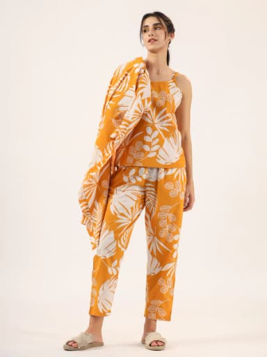 Yellow Pure Cotton 3 PEICE Night Suit