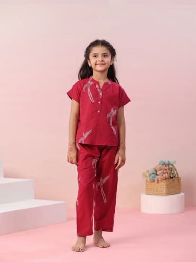 Sparrow Bird Printed Cotton Kids Night Suit