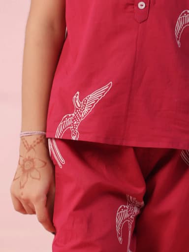 Sparrow Bird Printed Cotton Kids Night Suit