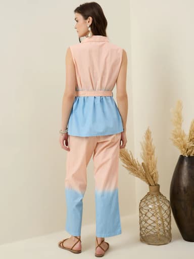 Peach Pure Cotton Shirt Collar Co-Ord Set for Women